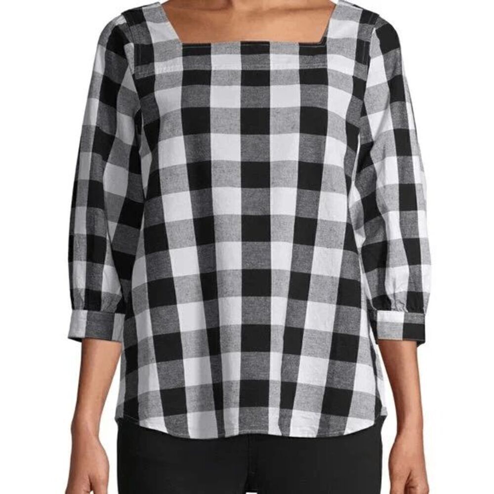 Time & Tru Boho Square Neck Buffalo Check Top 2XL 20